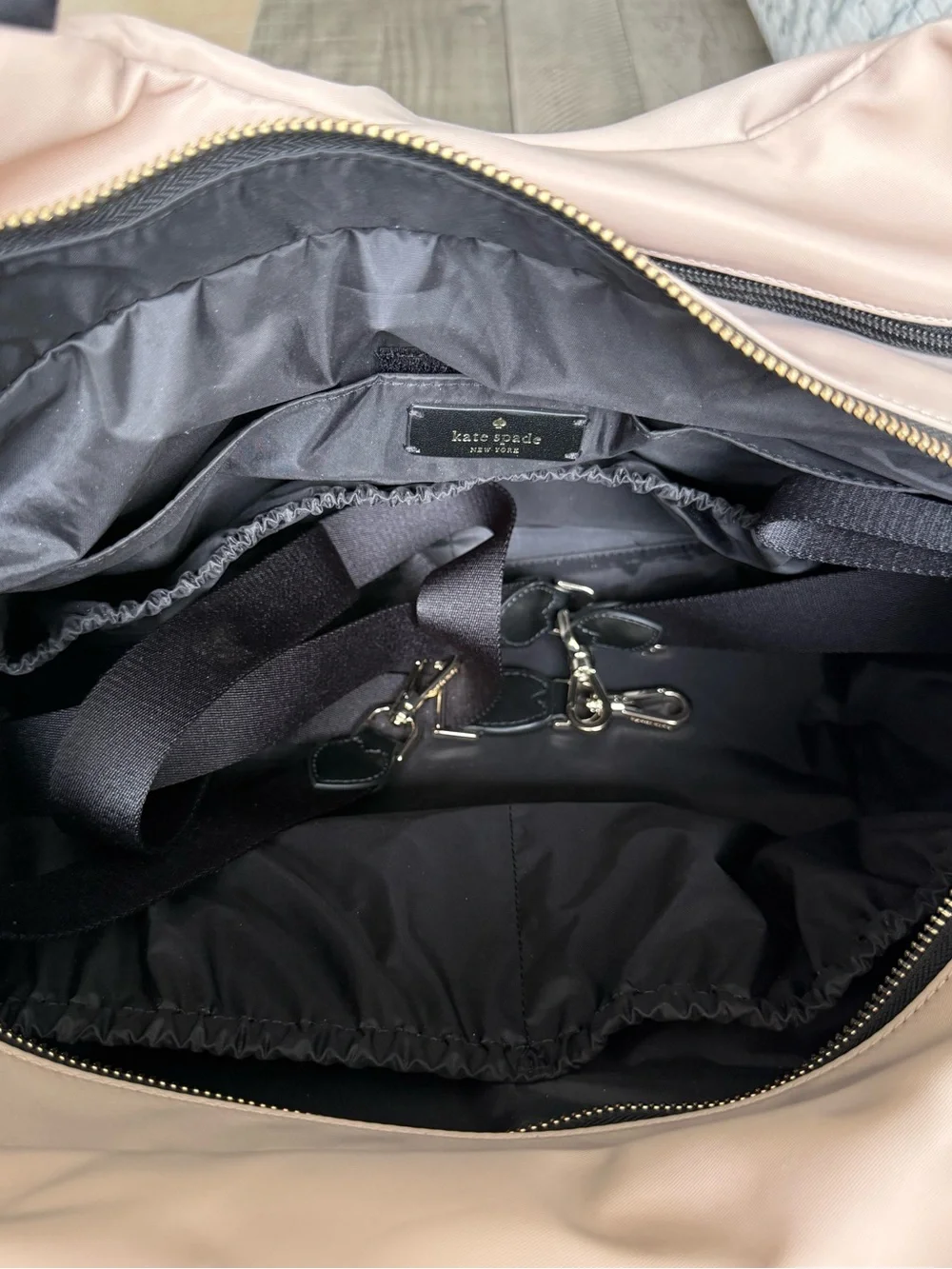 kate spade beige and black color block Chelsea diaper bag tote MSRP $399
